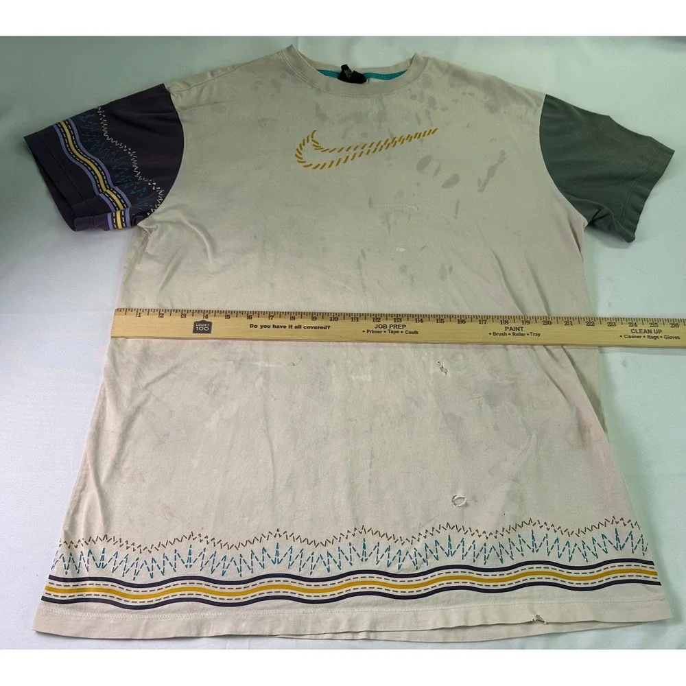 NIKE N7 L Mismatched Sleeve‎ T-Shirt Embroidered W/ Holes & Stains
